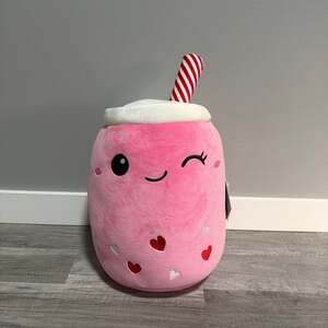 Squishmallows Pink Milkshake Valentine's Plush - Winking Face with Hearts